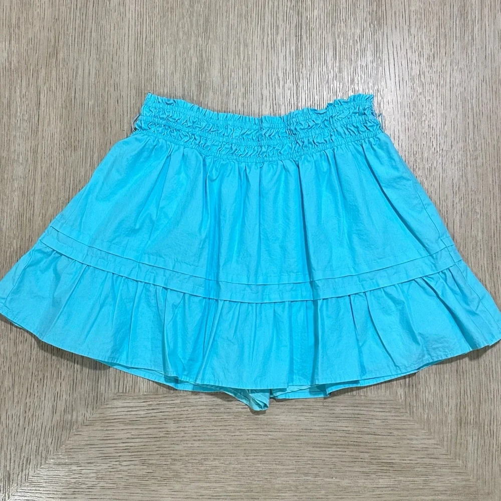 Day + Moon. Smocked Waist Tiered Mini Skirt/skort - Aqua Blue (Medium) - Picture 4 of 10